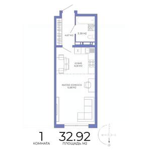 1-к квартира, строящийся дом, 33м2, 3/17 этаж