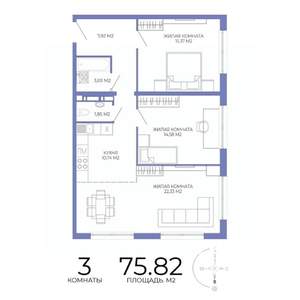 3-к квартира, строящийся дом, 76м2, 16/17 этаж