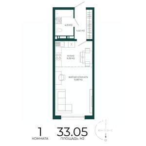 1-к квартира, строящийся дом, 33м2, 5/17 этаж