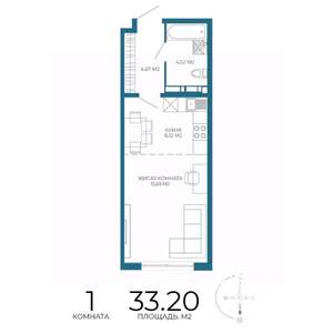 1-к квартира, строящийся дом, 33м2, 2/17 этаж