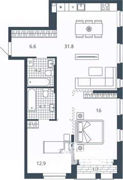 2-к квартира, вторичка, 77м2, 21/24 этаж