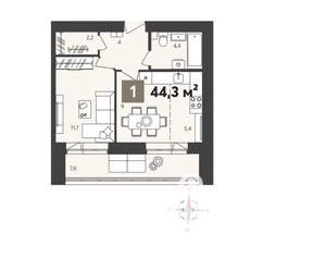 1-к квартира, вторичка, 44м2, 13/14 этаж