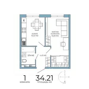 1-к квартира, строящийся дом, 34м2, 9/18 этаж