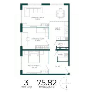 3-к квартира, вторичка, 76м2, 14/17 этаж