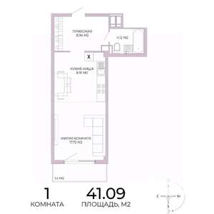 1-к квартира, вторичка, 41м2, 17/17 этаж