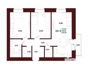 2-к квартира, вторичка, 66м2, 13/17 этаж