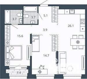 2-к квартира, вторичка, 74м2, 5/24 этаж