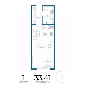 1-к квартира, строящийся дом, 33м2, 2/17 этаж