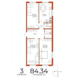 3-к квартира, строящийся дом, 84м2, 3/18 этаж