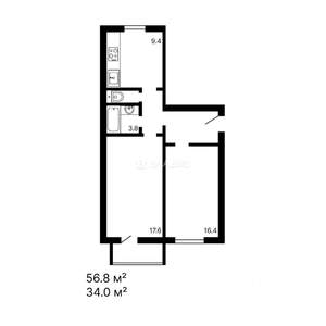 2-к квартира, вторичка, 57м2, 7/10 этаж