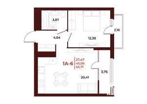 1-к квартира, вторичка, 46м2, 15/18 этаж