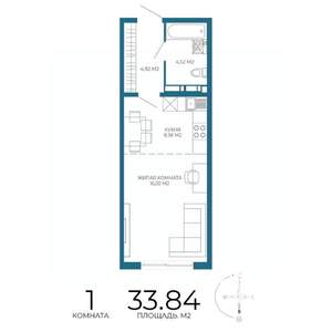 1-к квартира, строящийся дом, 34м2, 6/17 этаж