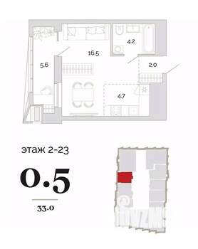 1-к квартира, вторичка, 33м2, 15/24 этаж