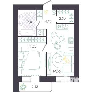 1-к квартира, строящийся дом, 40м2, 15/16 этаж
