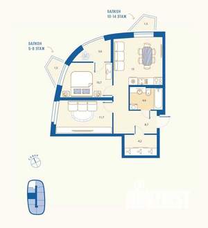 2-к квартира, вторичка, 61м2, 14/16 этаж