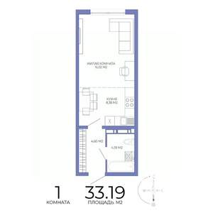 1-к квартира, строящийся дом, 33м2, 6/17 этаж