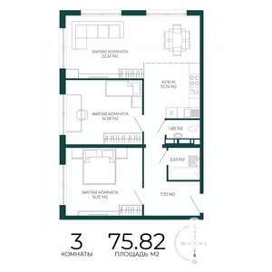 3-к квартира, строящийся дом, 76м2, 10/17 этаж