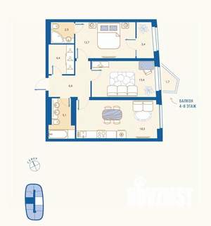 2-к квартира, вторичка, 69м2, 7/16 этаж