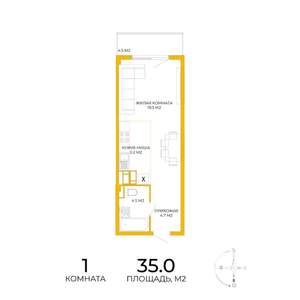 1-к квартира, строящийся дом, 35м2, 9/17 этаж
