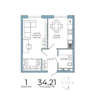 1-к квартира, строящийся дом, 34м2, 18/18 этаж
