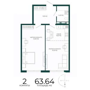 2-к квартира, вторичка, 64м2, 6/17 этаж
