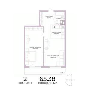 2-к квартира, строящийся дом, 65м2, 16/17 этаж