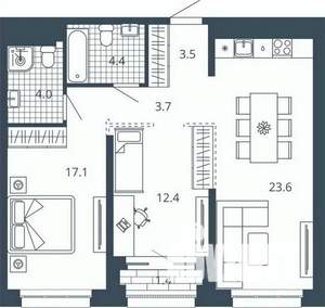 2-к квартира, вторичка, 70м2, 10/24 этаж