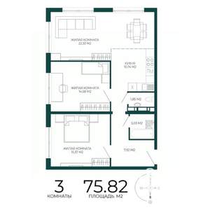 3-к квартира, вторичка, 76м2, 13/17 этаж