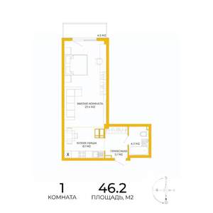 1-к квартира, вторичка, 46м2, 14/17 этаж