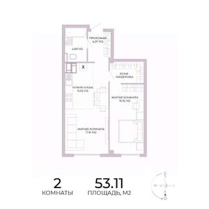 2-к квартира, строящийся дом, 53м2, 2/17 этаж