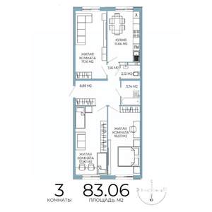 3-к квартира, вторичка, 83м2, 6/18 этаж