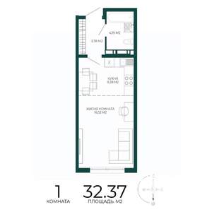 1-к квартира, вторичка, 32м2, 13/17 этаж