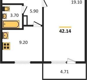 1-к квартира, сданный дом, 42м2, 4/10 этаж