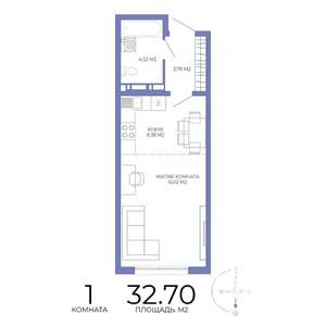 1-к квартира, строящийся дом, 33м2, 9/17 этаж