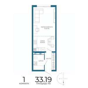 1-к квартира, строящийся дом, 33м2, 12/17 этаж