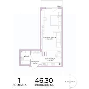 1-к квартира, строящийся дом, 46м2, 7/17 этаж