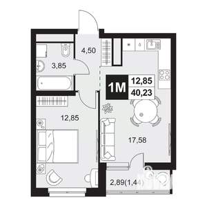 2-к квартира, вторичка, 40м2, 7/20 этаж