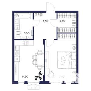 1-к квартира, вторичка, 49м2, 3/16 этаж