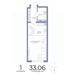 1-к квартира, строящийся дом, 33м2, 10/17 этаж