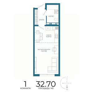 1-к квартира, строящийся дом, 33м2, 16/17 этаж