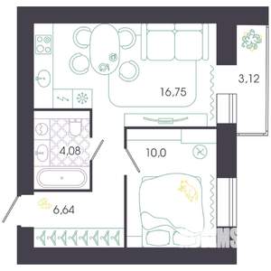 1-к квартира, строящийся дом, 40м2, 13/16 этаж