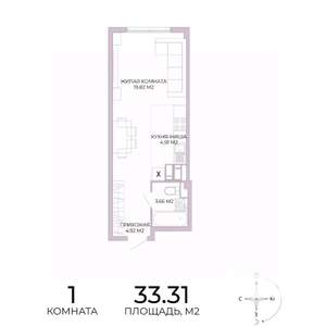 1-к квартира, строящийся дом, 33м2, 16/17 этаж