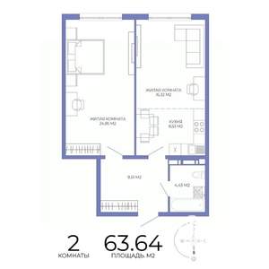 2-к квартира, строящийся дом, 64м2, 10/17 этаж