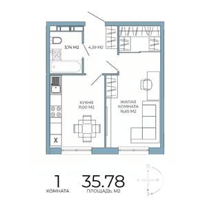 1-к квартира, строящийся дом, 36м2, 4/18 этаж