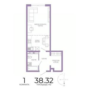 1-к квартира, строящийся дом, 38м2, 2/17 этаж