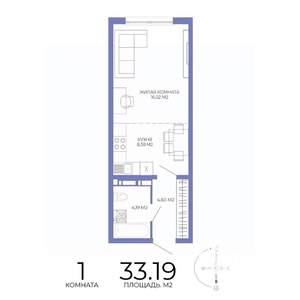 1-к квартира, строящийся дом, 33м2, 9/17 этаж