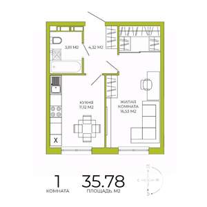 1-к квартира, строящийся дом, 36м2, 3/18 этаж