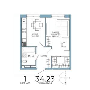 1-к квартира, строящийся дом, 34м2, 7/18 этаж