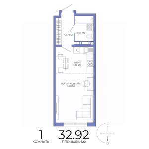 1-к квартира, строящийся дом, 33м2, 5/17 этаж