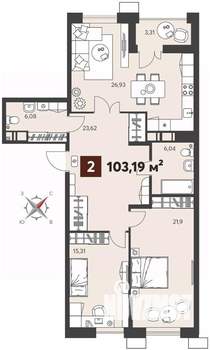 2-к квартира, вторичка, 103м2, 4/18 этаж